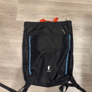 Cotopaxi Black Backpack with Orange and Blue Details